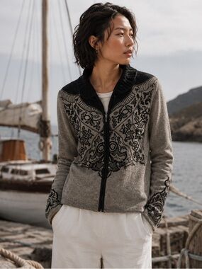 Simply Natural Ana Alpaca Zip Up Cardigan Sweater Small Boho Cozy Cottagecore